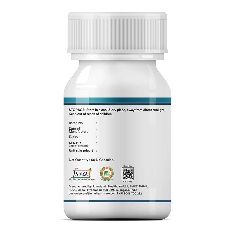 Inlife N-Acetyl Cysteine (NAC) Supplement 600mg | Supports Liver & Respiratory Health | 60 Veg. Capsules