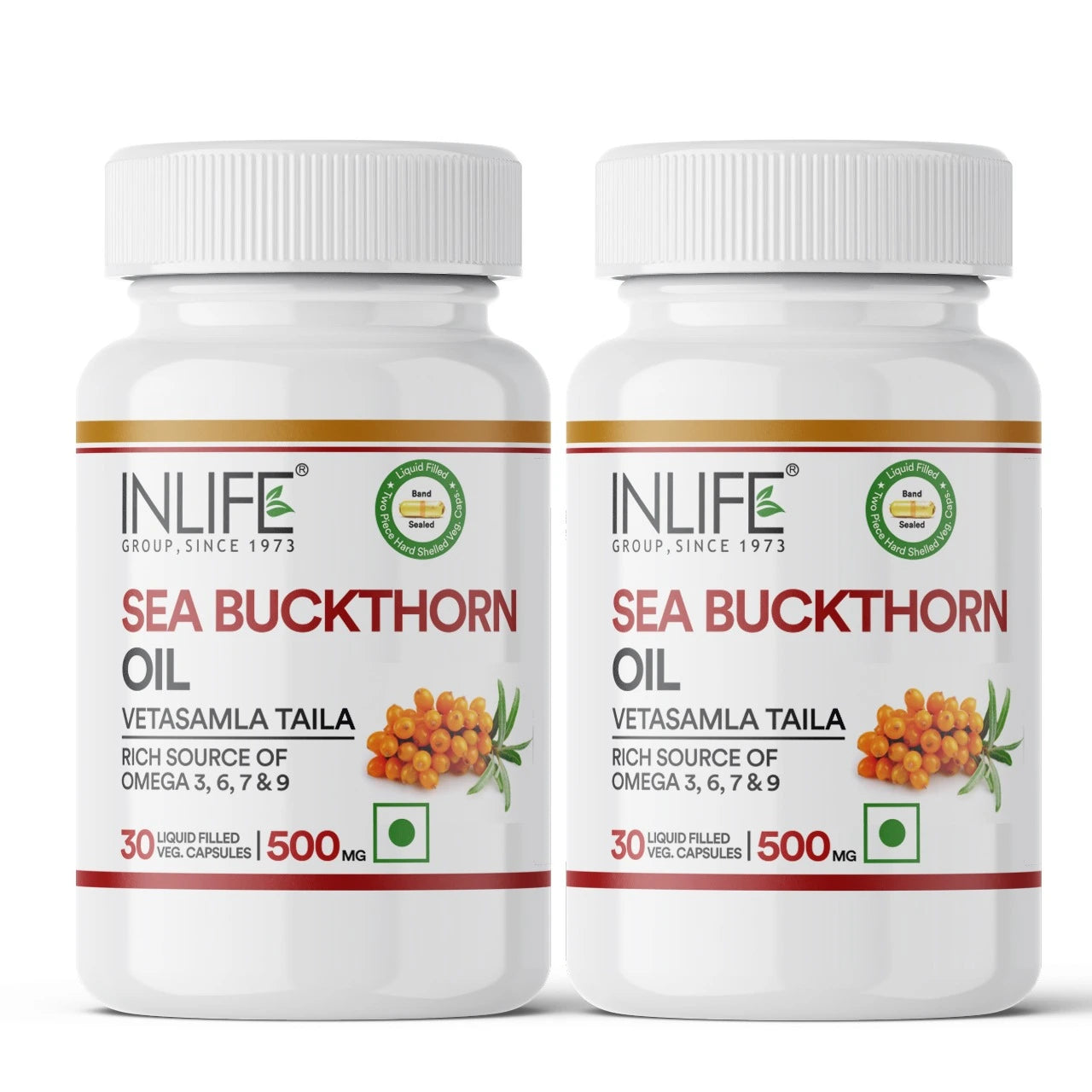 Inlife Sea Buckthorn Oil Omega 3 6 7 9 Fatty Acids Supplement | 500mg | Veg. Capsules