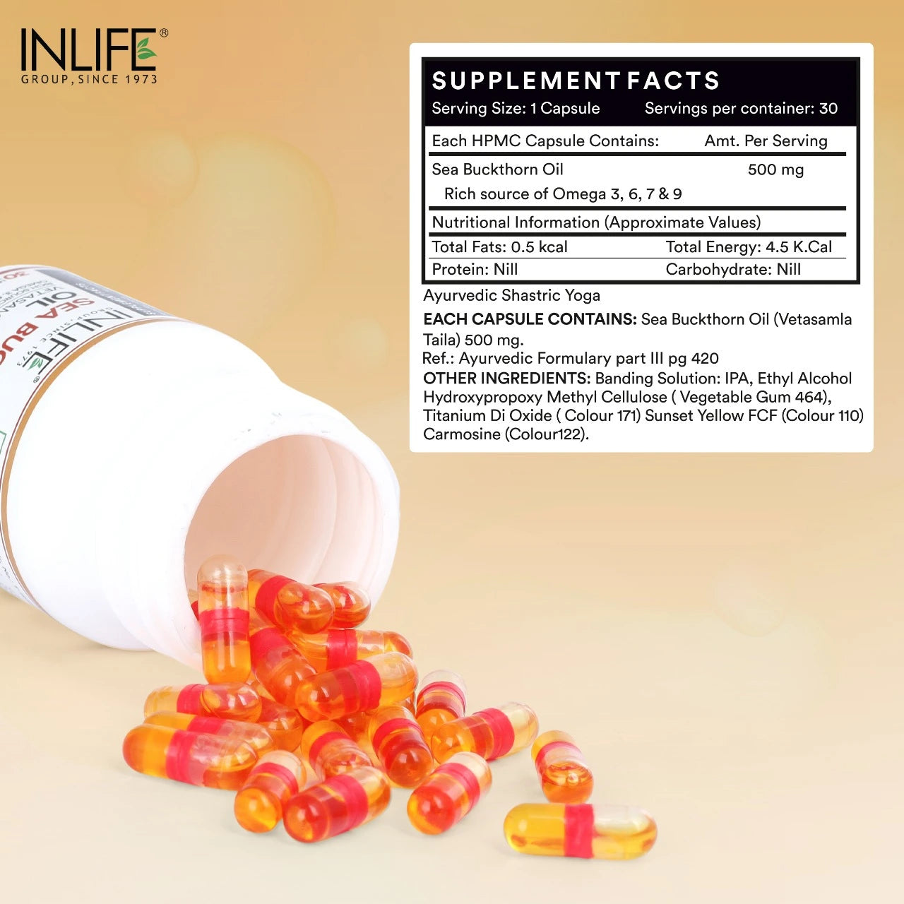 Inlife Sea Buckthorn Oil Omega 3 6 7 9 Fatty Acids Supplement | 500mg | Veg. Capsules