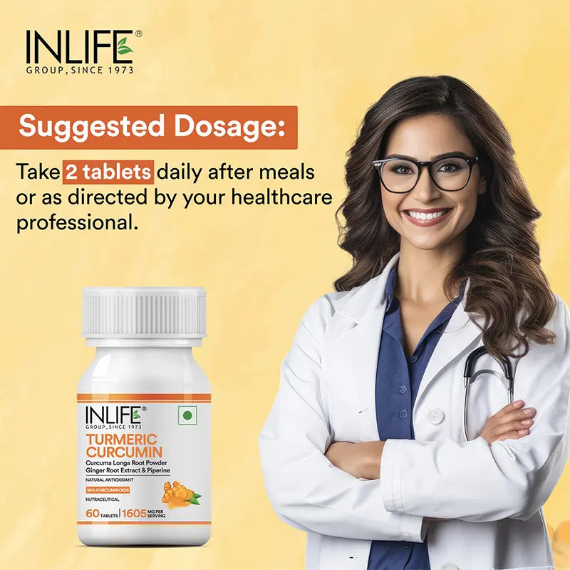 Inlife Turmeric Curcumin Tablets with Piperine | 95% Curcuminoids High-Absorption Supplements | Anti-Inflammatory & Antioxidant Support | 1605 mg per serving |60 Veg. Tablets