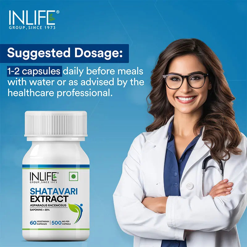 Inlife Shatavari Extract (Saponins>20%), 500mg | Veg. Capsules