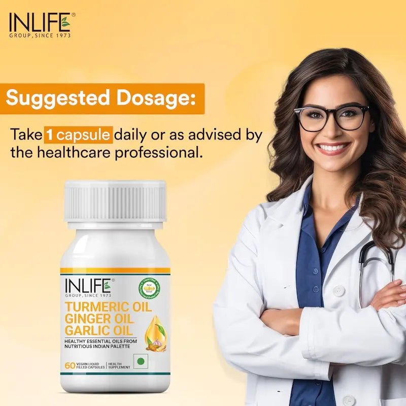 Inlife Turmeric Oil, Ginger Oil, Garlic Oil Supplement | Veg. Capsules