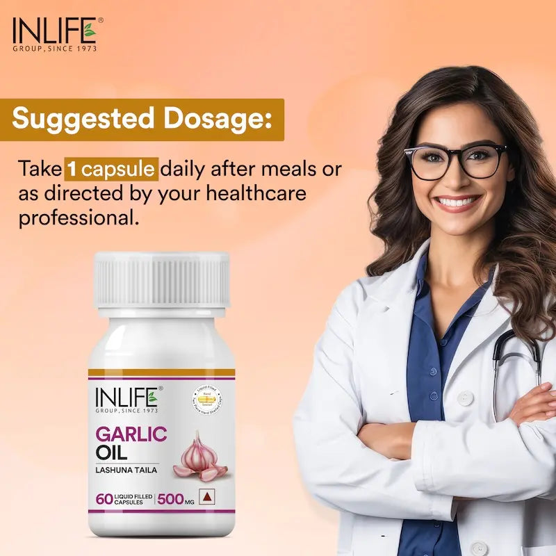 Inlife Garlic Oil Supplement | 500mg | Liquid Filled Capsules