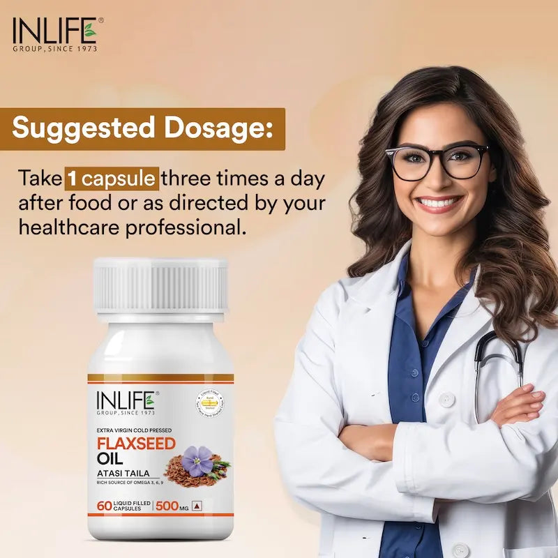 Inlife Flaxseed Oil Omega 3,6,9 Fatty Acids Supplement | 500mg | 60 Capsules