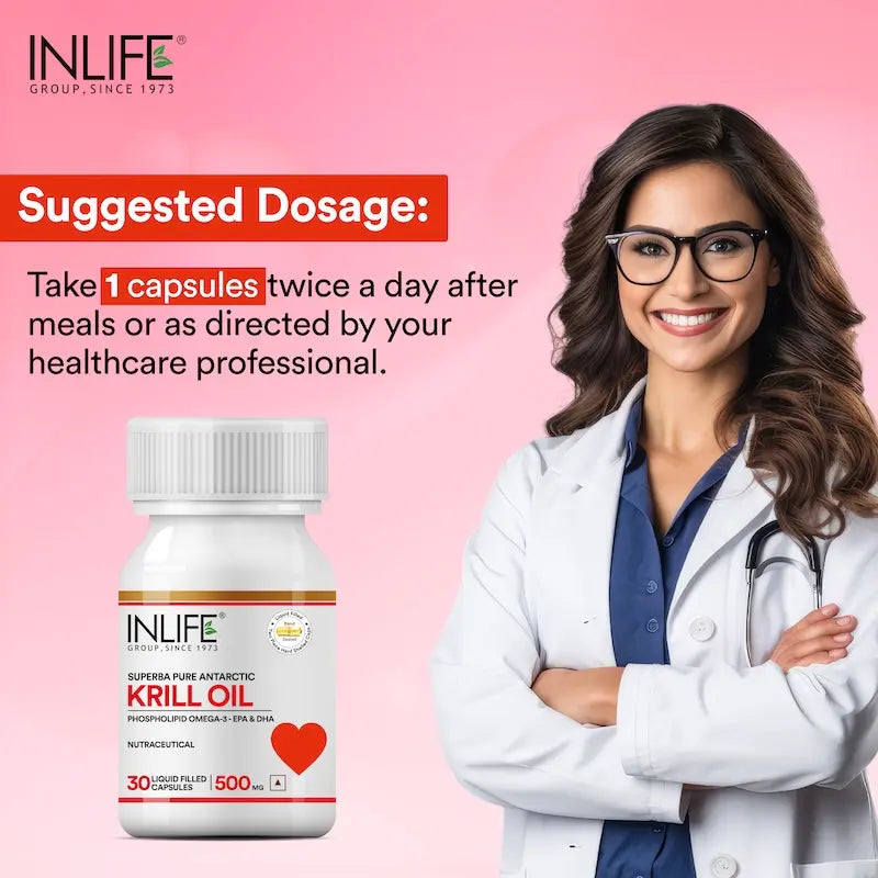 Inlife Krill Oil Omega 3 Fatty Acid Supplement | 500mg | Capsules