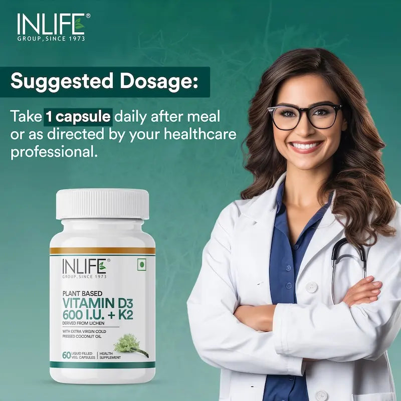 Inlife Plant-Based Vitamin D3 K2 with Organic Coconut Oil + Vitamin B12 ALA + Magnesium Glycinate with Zinc | Vegetarian Combo Pack
