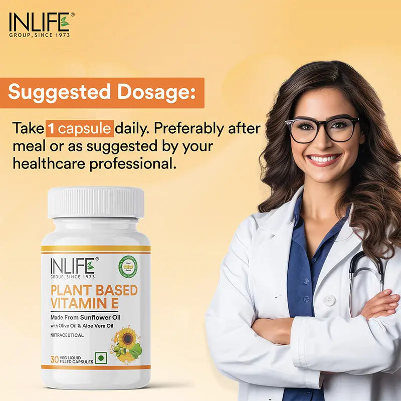 Inlife Plant Based Natural Vitamin E Capsules, Sunflower, Olive & Aloe Vera Oils | Veg. Capsules