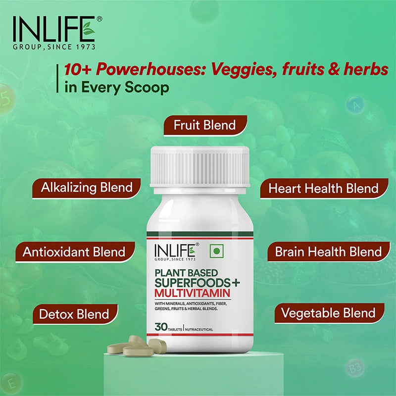 Inlife Plant Based Multivitamins for Men & Women, Superfood, 30 Veg.Tablets
