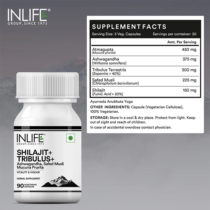 Inlife Shilajit+ Tribulus+ for Men and Women - 90 Veg. Capsules