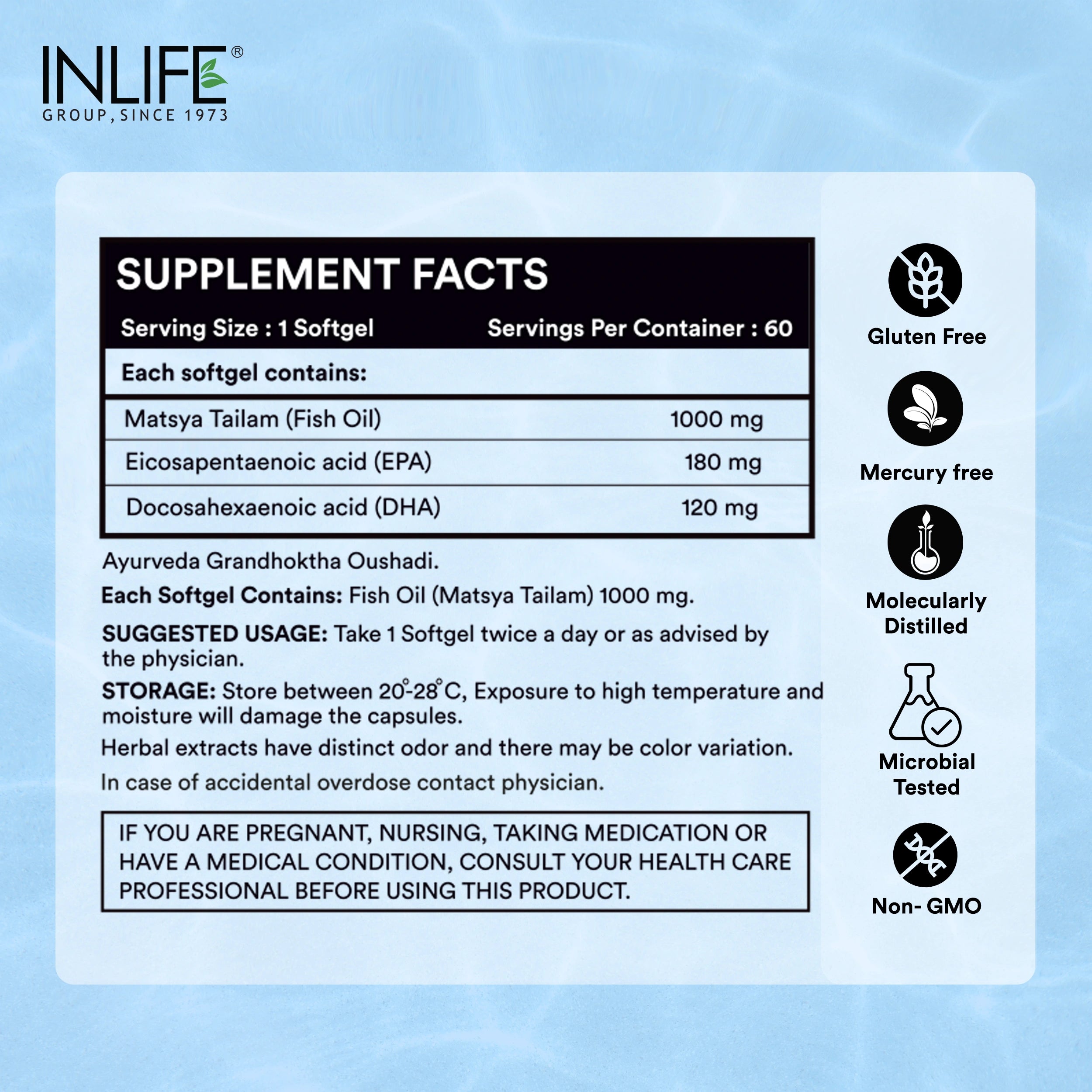 Inlife Fish Oil Capsules Omega 3 Supplement, 1000mg, Softgels