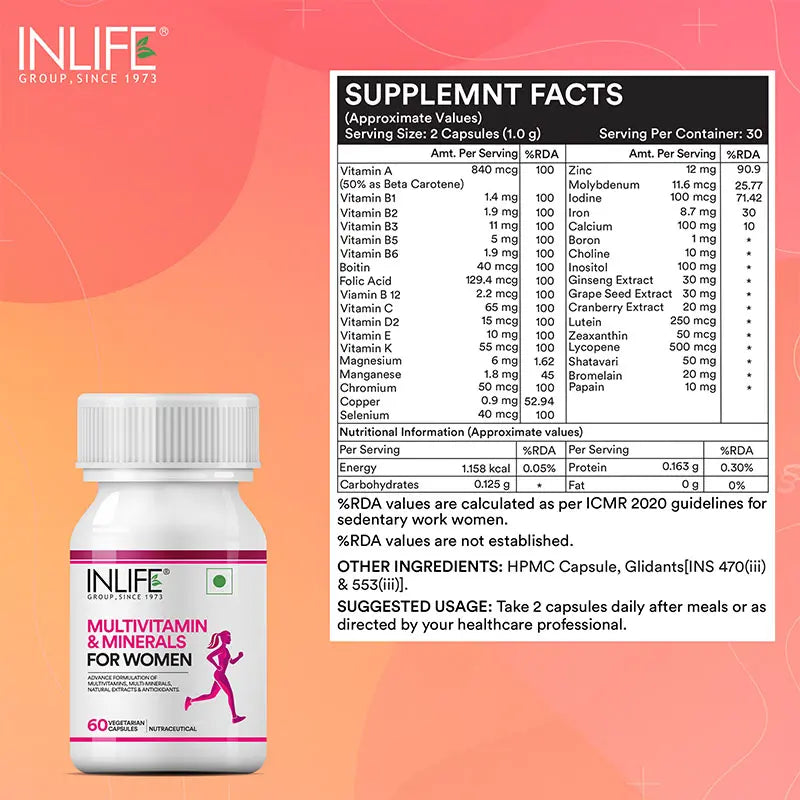 Inlife Multivitamin & Minerals Supplement for Women | 60 Capsules