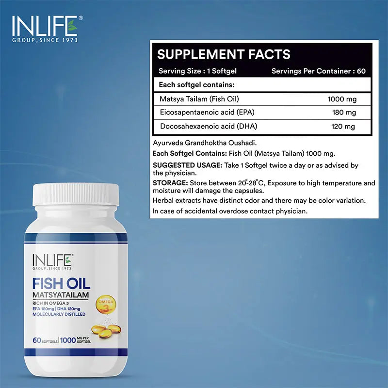 Inlife Fish Oil Capsules Omega 3 Supplement | 1000mg | 60 Softgels