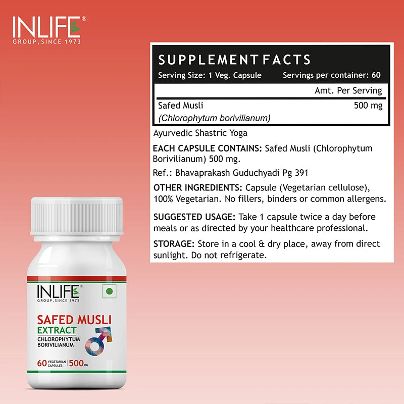 Inlife Safed Musli Extract Supplement |500mg | Veg. Capsules