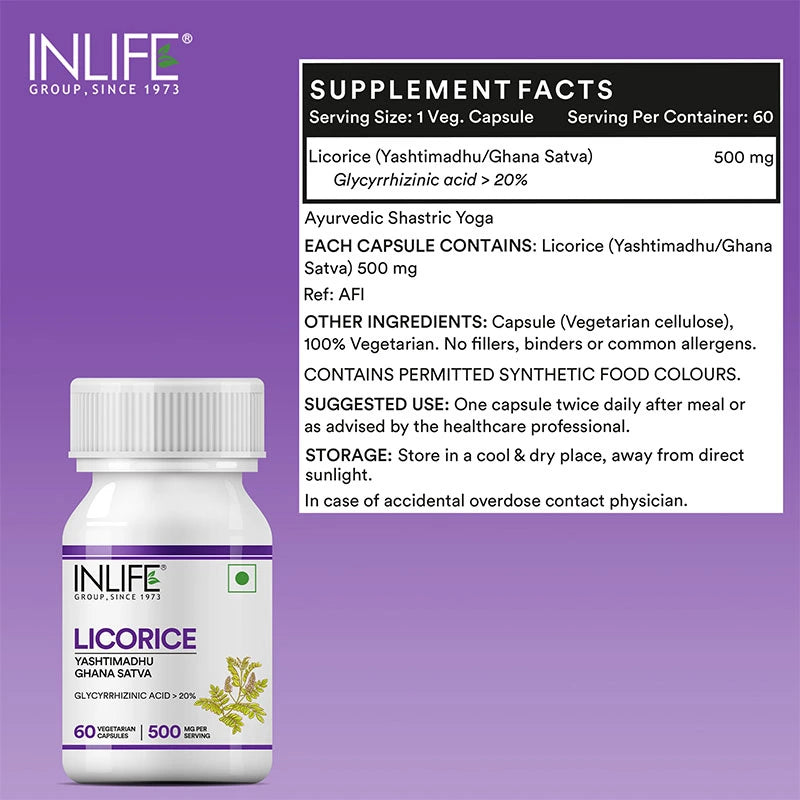 Inlife Licorice Root Supplement | Veg. Capsules