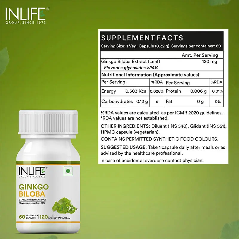 Inlife Ginkgo Biloba Supplement, 120mg, Veg. Capsules