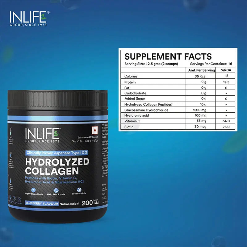 Inlife Hydrolyzed Japanese Collagen Peptides, with Biotin, Hyaluronic Acid & Glucosamine HCl, Powder