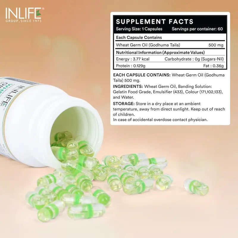 INLIFE Wheat Germ Oil Supplement | 500mg Capsules | Natural Vitamin E