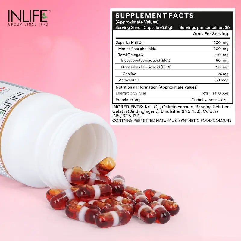 Inlife Krill Oil Omega 3 Fatty Acid Supplement | 500mg | Capsules