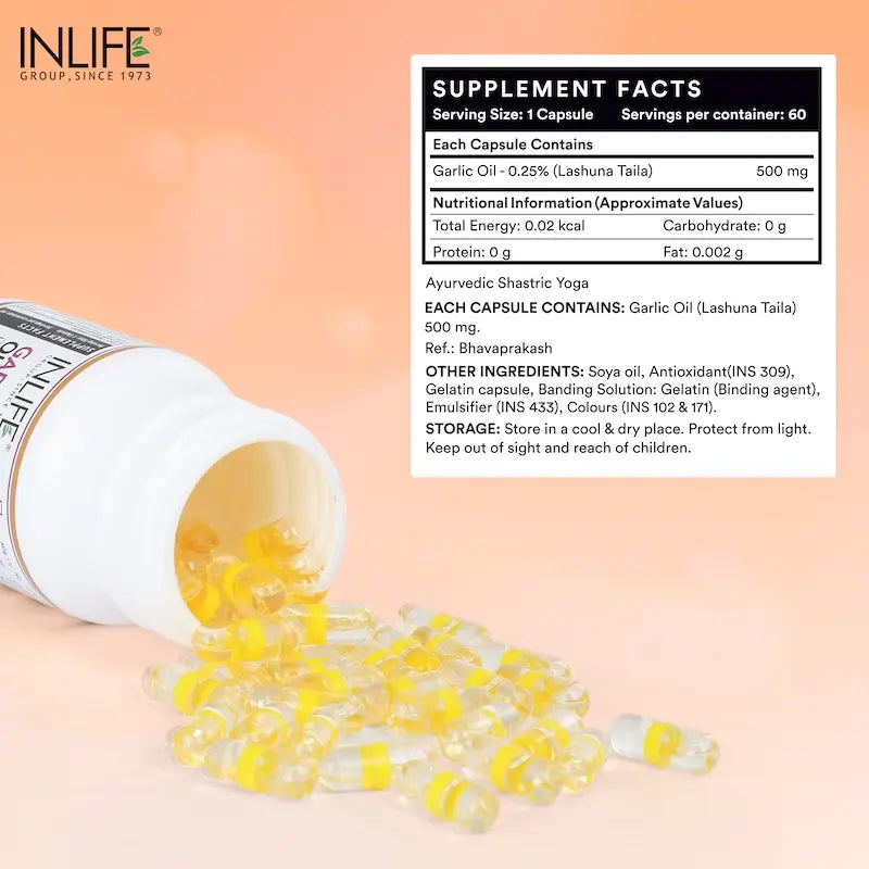 Inlife Garlic Oil Supplement | 500mg | Liquid Filled Capsules