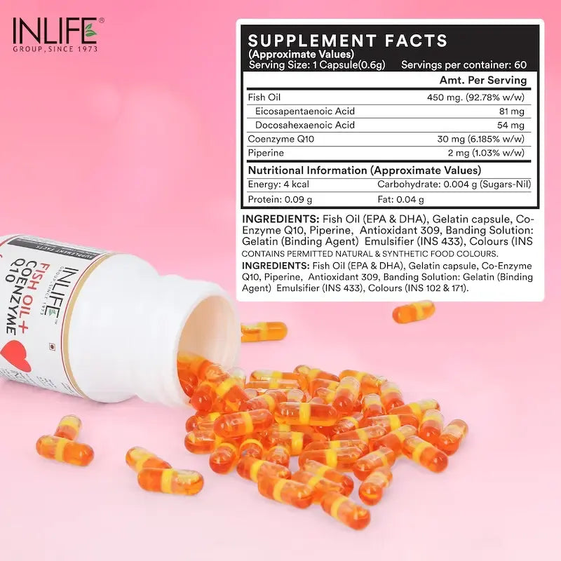 Inlife Fish Oil with CoQ10 Supplement | Liquid Filled Capsules