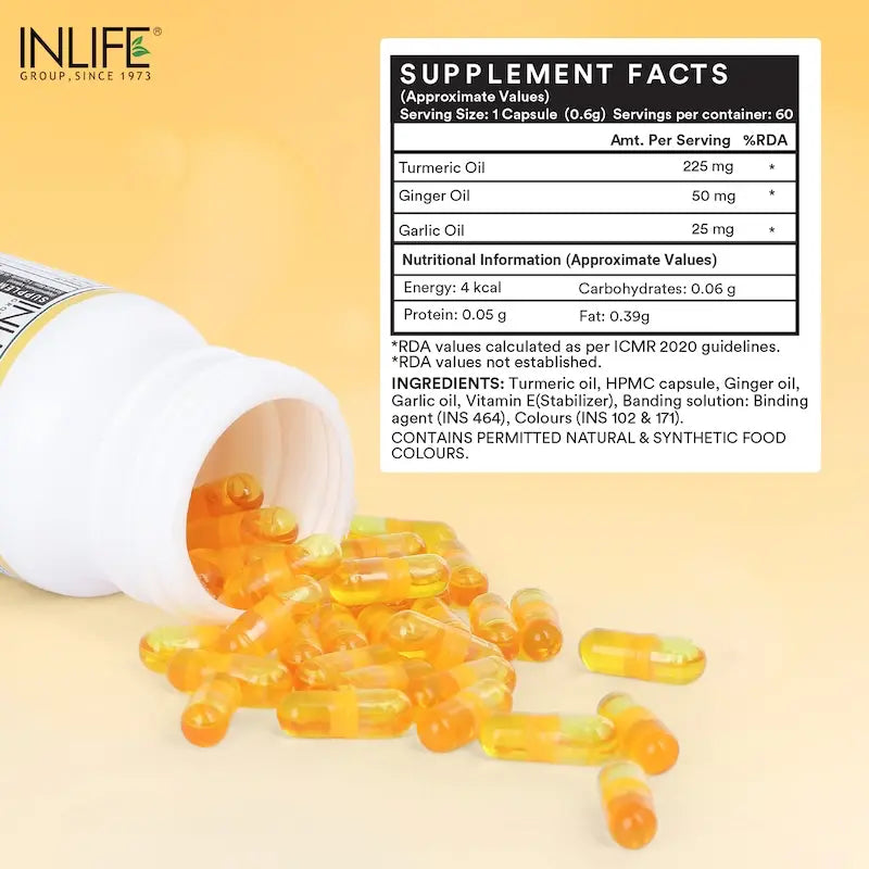 Inlife Turmeric Oil, Ginger Oil, Garlic Oil Supplement | Veg. Capsules