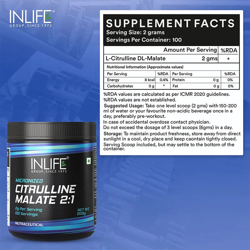 Inlife Citrulline Malate Powder 2:1 Supplement | 200 gms