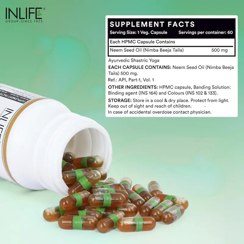 Inlife Neem Seed Oil Supplement | 500mg | 60 Veg. Capsules