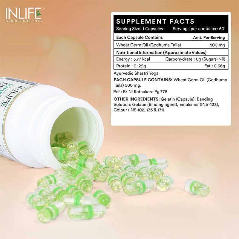 Inlife Wheat Germ Oil Supplement, 500mg, Liquid-Filled Capsules