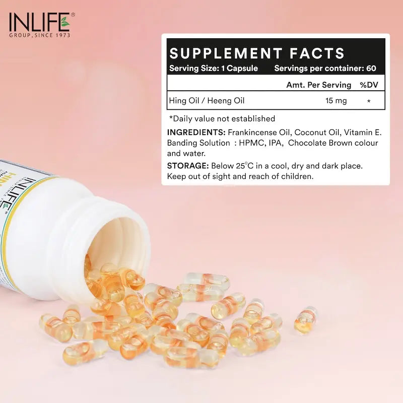Inlife Hing Oil Capsules (Asafoetida) Supplement, 15mg | Veg. Capsules