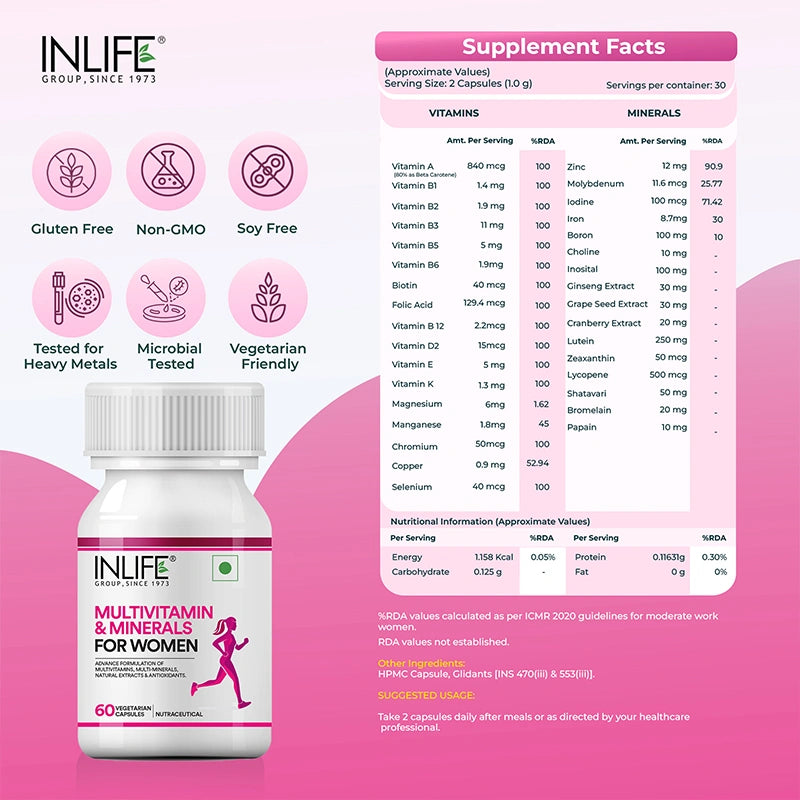 Inlife Multivitamin & Minerals Supplement for Women| Veg. Capsules