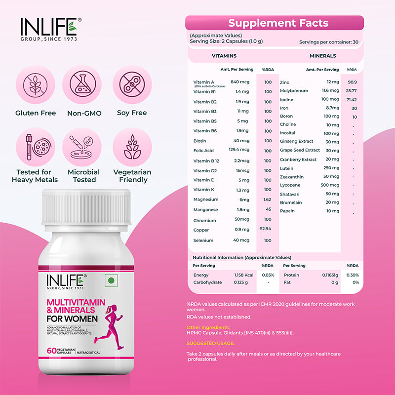 Inlife Multivitamin & Minerals Supplement for Women| Veg. Capsules