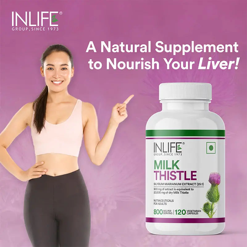 Inlife Milk Thistle Supplement | 800mg Per Serving | 60 & 120 Vegetarian Capsules