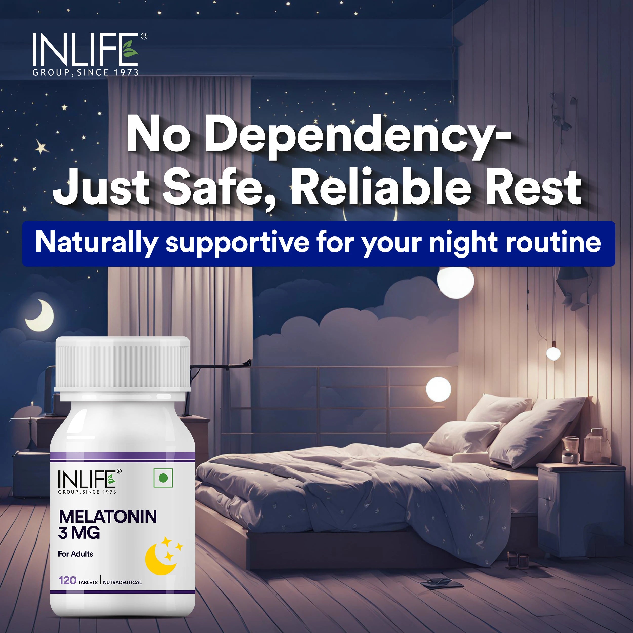 Inlife Melatonin 3mg tablets for Men & Women| Natural Sleep Aid | 120 Vegetarian Tablets