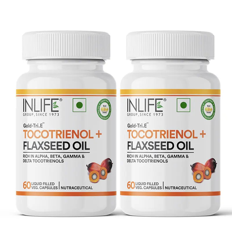 Inlife Tocotrienol Oil 10mg (Gold Tri.E™) & Flaxseed Oil 480mg Capsules | Extra Virgin Cold-Pressed Oil Omega-3, 6 & 9 |Plant-Based Formula| Veg Capsules
