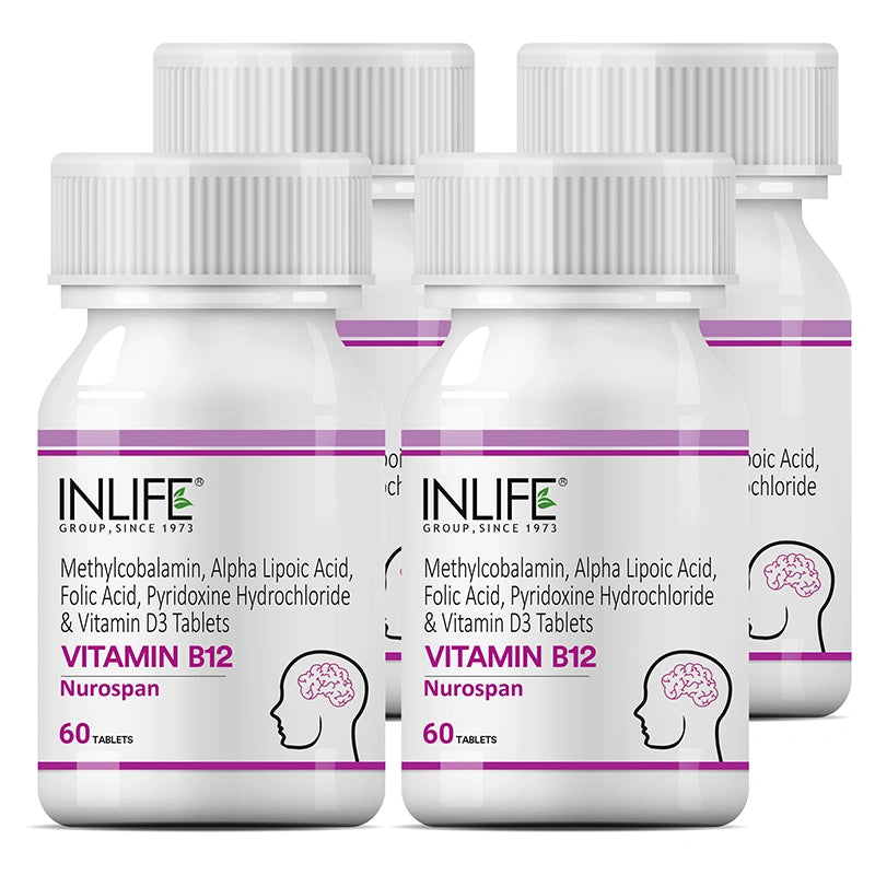 Inlife Vitamin B12 Methylcobalamin 1500mcg with ALA, Nurospan, 60 Tablets