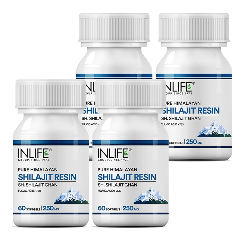 Inlife Pure Himalayan Shilajit Resin 500mg, Contains >75% Fulvic Acid, Soft Gels