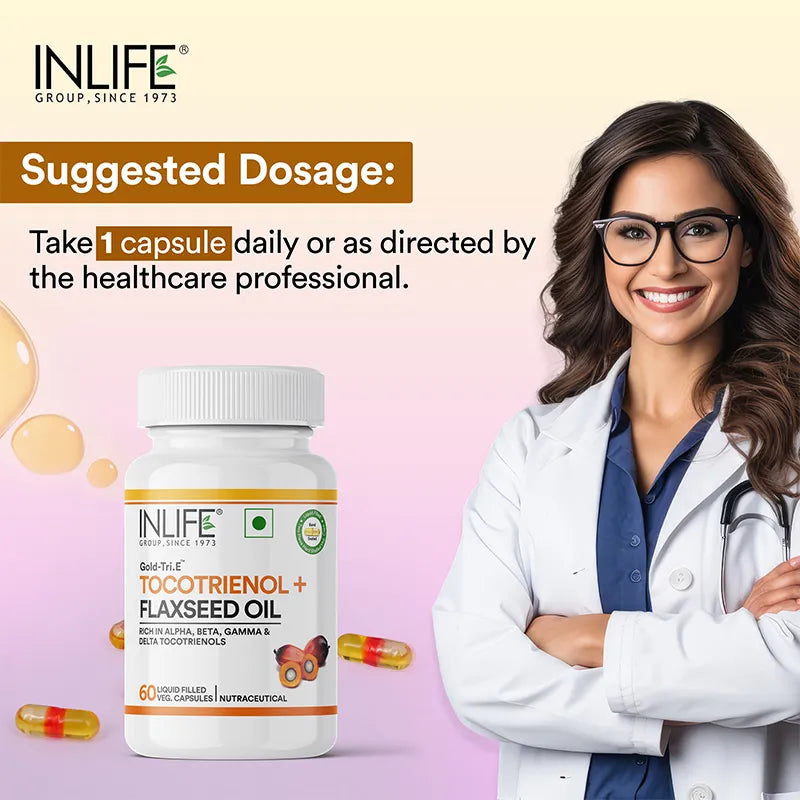 Inlife Tocotrienol Oil 10mg (Gold Tri.E™) & Flaxseed Oil 480mg Capsules | Extra Virgin Cold-Pressed Oil Omega-3, 6 & 9 |Plant-Based Formula| 60 Veg Capsules