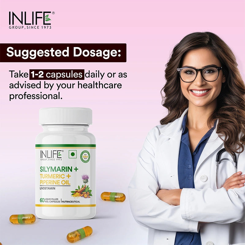 Inlife Silymarin Oil Capsules 200 mg with Turmeric & Piperine | Milk Thistle Extract Capsules for Liver Support & Antioxidant Formula | Veg. Capsules