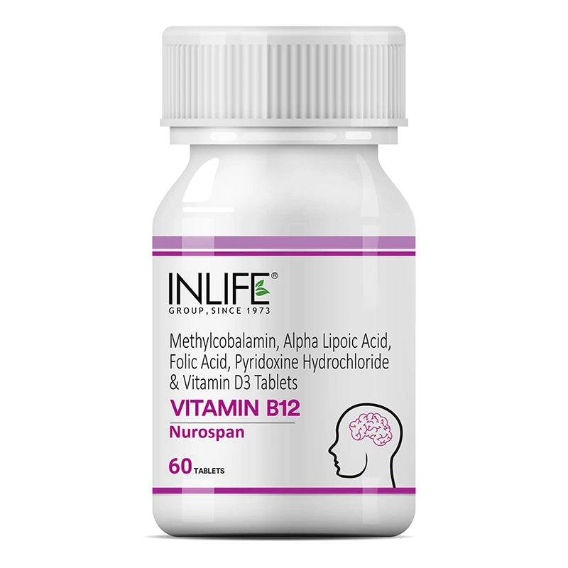 Inlife Vitamin B12 Methylcobalamin 1500mcg with ALA, Nurospan, 60 Tablets