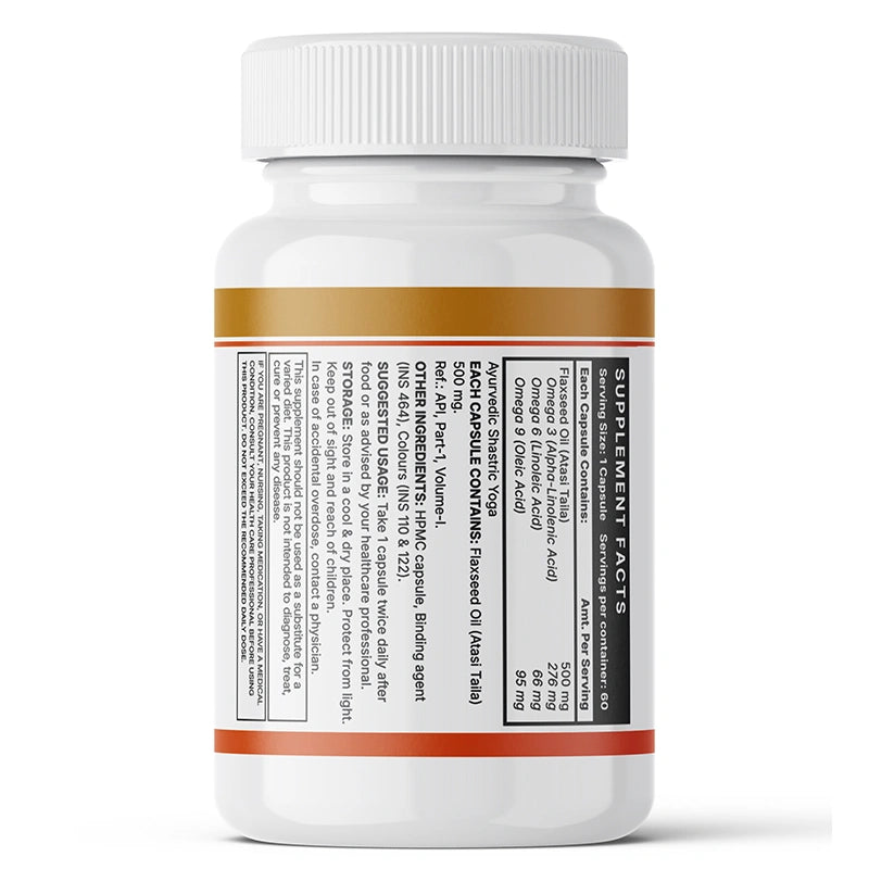 Inlife Flaxseed Oil Omega 3, 6, 9 Fatty Acids Supplement, 500mg, Veg. Capsules