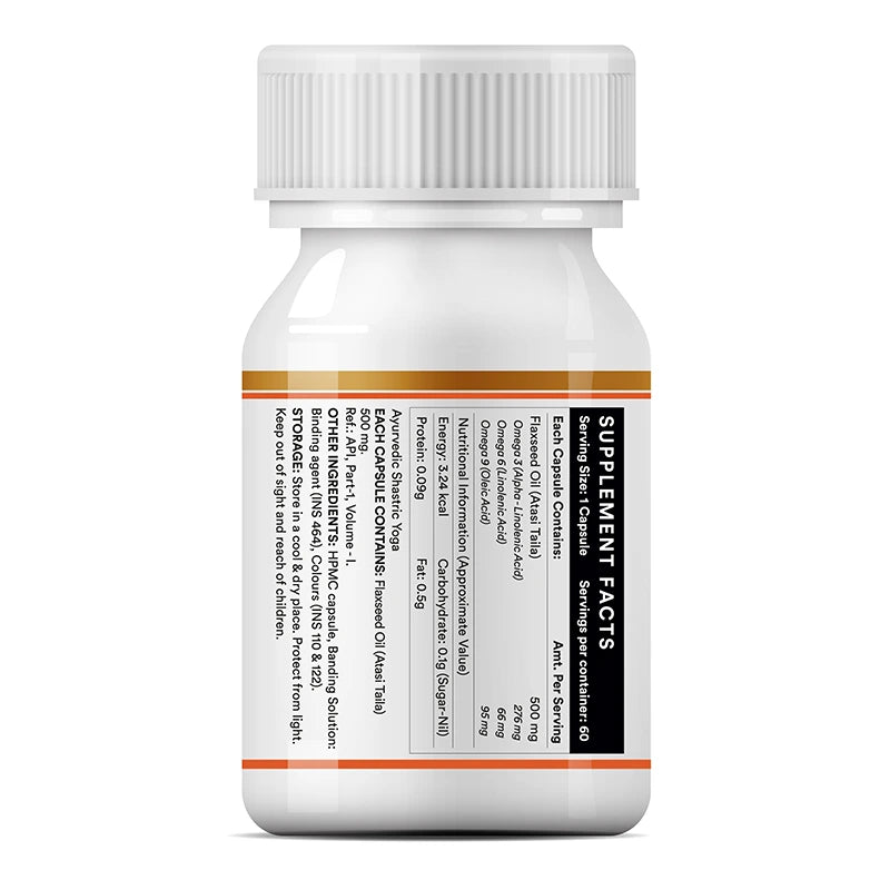Inlife Flaxseed Oil Omega 3, 6, 9 Fatty Acids Supplement | 500mg | Veg. Capsules