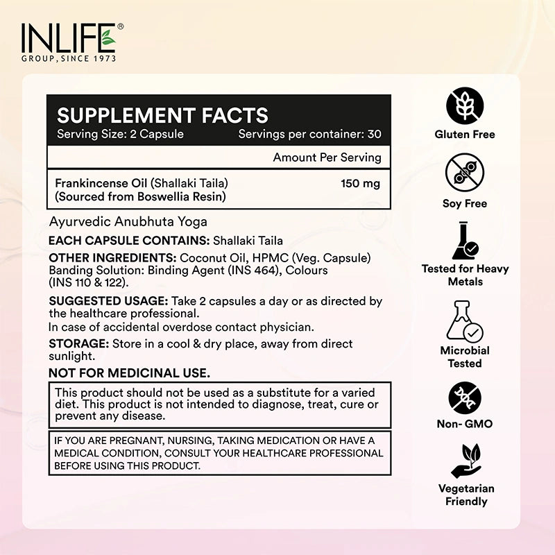 Inlife Natural Frankincense Oil | Liquid-Filled Veg. Capsules | 150 mg