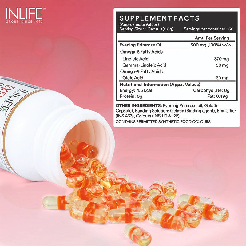 Inlife Evening Primrose Oil Supplement, 500mg Capsules