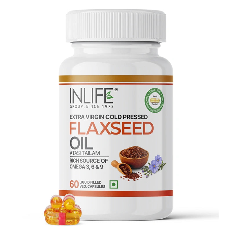 Inlife Flaxseed Oil Omega 3, 6, 9 Fatty Acids Supplement, 500mg, Veg. Capsules
