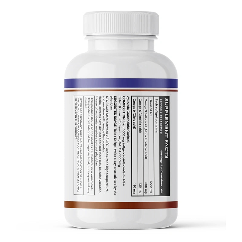 Inlife Flaxseed Oil Capsules Omega 3 6 9 Supplement | 1000mg | Softgels