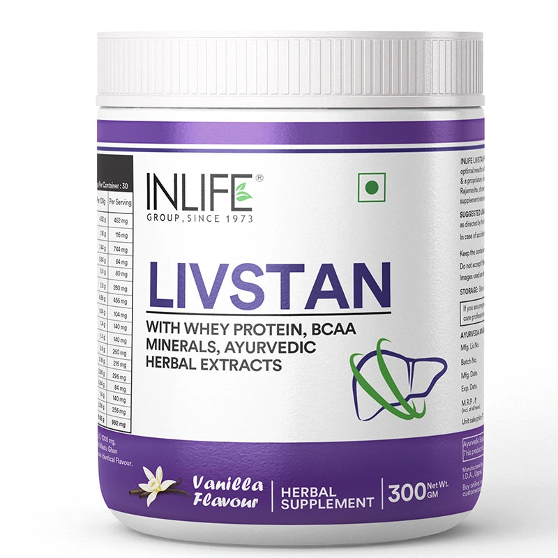 Inlife Livstan Liver Support Powder, Whey Protein with Ayurvedic Herbs, 300g (Vanilla)