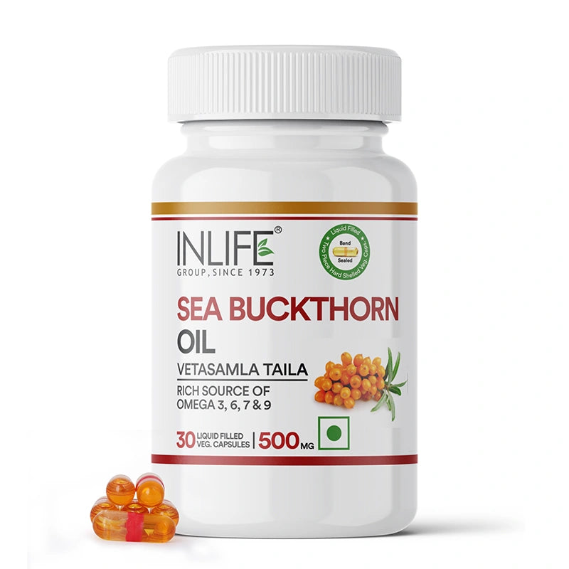 Inlife Sea Buckthorn Oil Omega 3 6 7 9 Fatty Acids Supplement | 500mg | Veg. Capsules