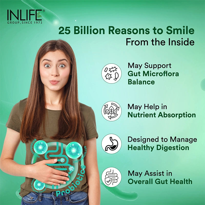 Inlife Prebiotic & Probiotics Forte + Digestive Enzymes | 25 billion CFU | Vegetarian Combo Pack