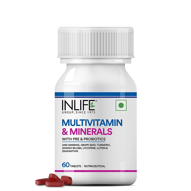 Inlife Multivitamin and Minerals Supplement with Ginseng, Grape Seed, Lutein & Probiotics | Vegetarian Tablets