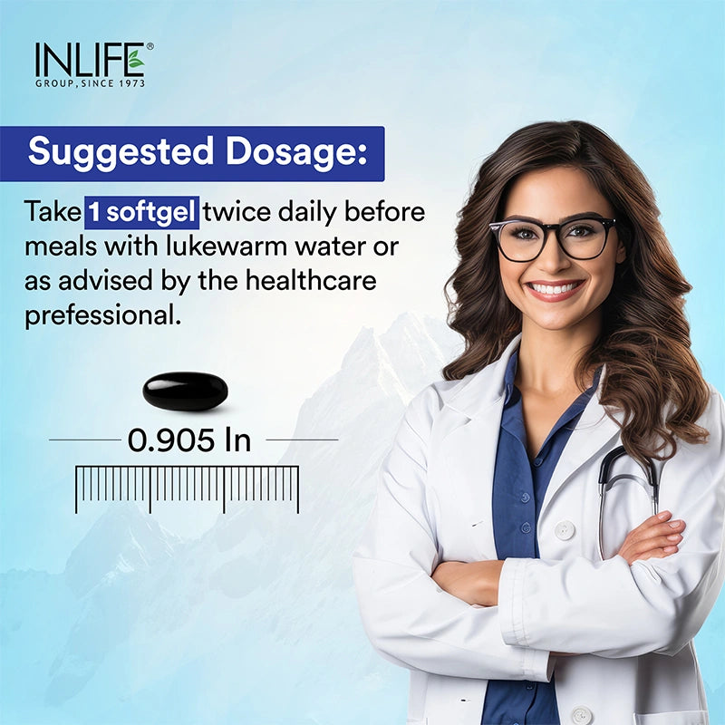 Inlife Pure Himalayan Shilajit Resin 500mg, Contains >75% Fulvic Acid, Soft Gels